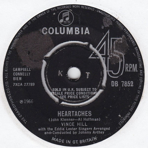 Vince Hill : Heartaches (7", Single)