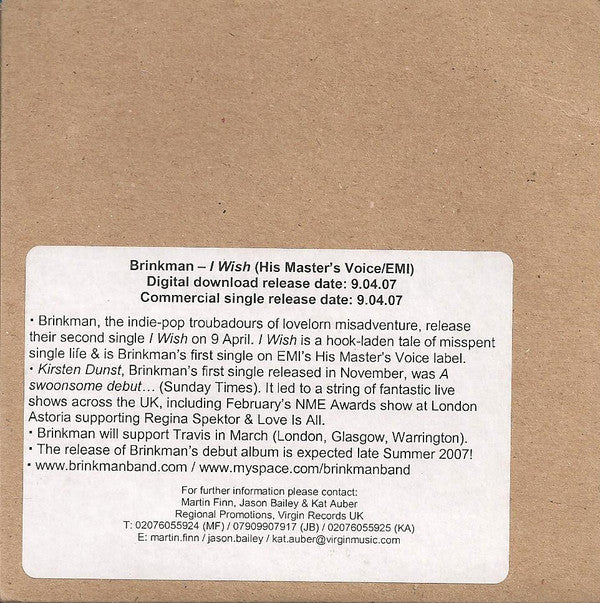 Brinkman (2) : I Wish (CD, Single, Promo)
