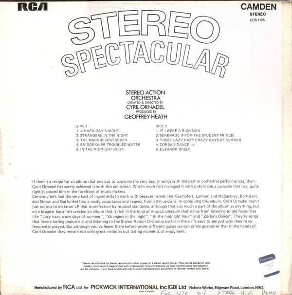 The Stereo Action Orchestra Created & Directed By Cyril Ornadel : Thrill To The Exciting Sounds Of Stereo Spectacular (LP, Album)