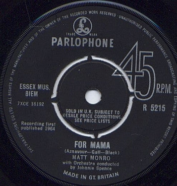 Matt Monro : For Mama (7")