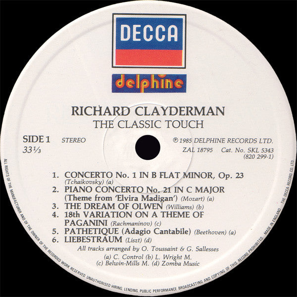 Richard Clayderman With Royal Philharmonic Orchestra : The Classic Touch (LP, RP)