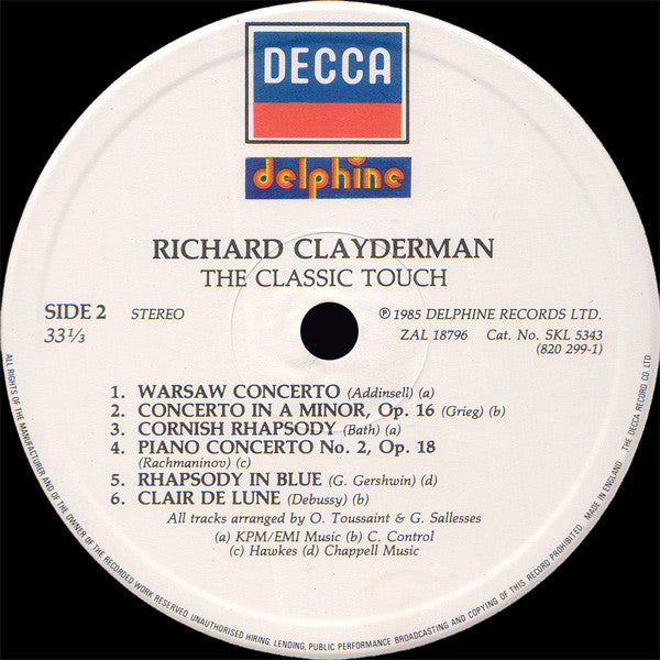 Richard Clayderman With Royal Philharmonic Orchestra : The Classic Touch (LP, RP)