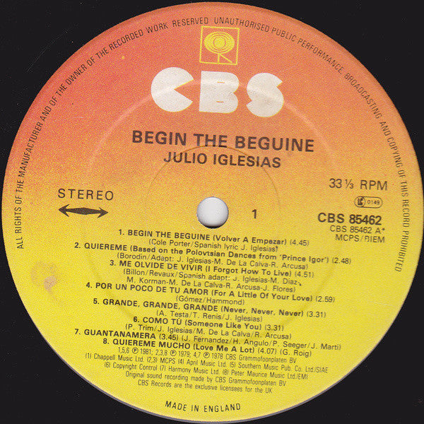 Julio Iglesias : Begin The Beguine (LP, Comp, Sun)