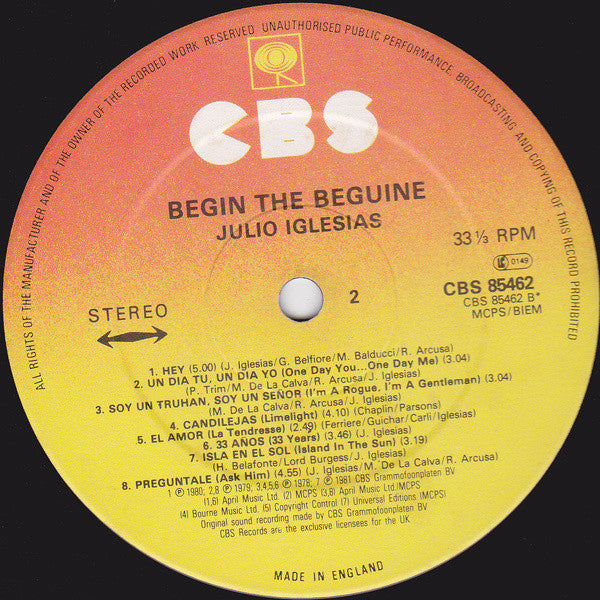 Julio Iglesias : Begin The Beguine (LP, Comp, Sun)