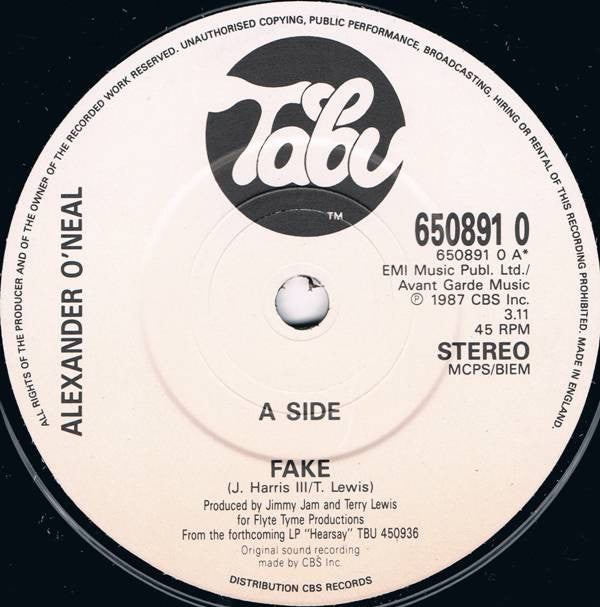 Alexander O'Neal : Fake (7", Single, Pos)