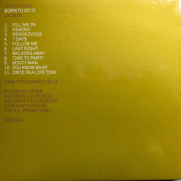 Craig David : Born To Do It (CD, Album, Promo, Car)