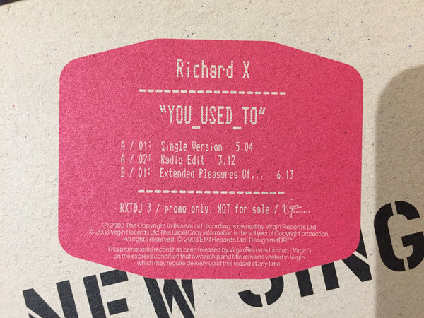 Richard X : You Used To (12", Advance, Single, Promo)
