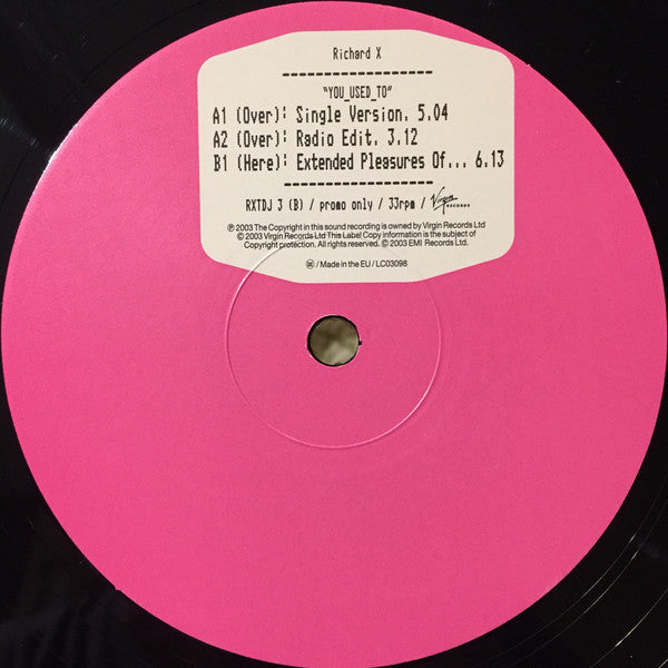 Richard X : You Used To (12", Advance, Single, Promo)