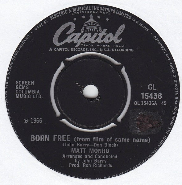 Matt Monro : Born Free (7", Single, 4-P)