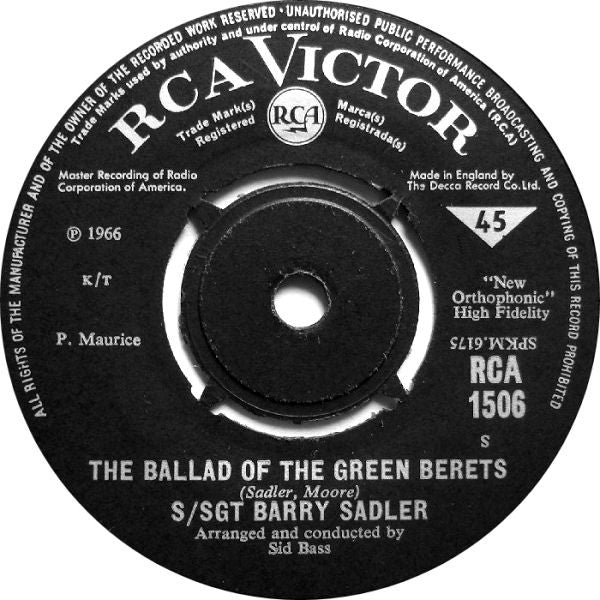 Barry Sadler : The Ballad Of The Green Berets (7", Single)