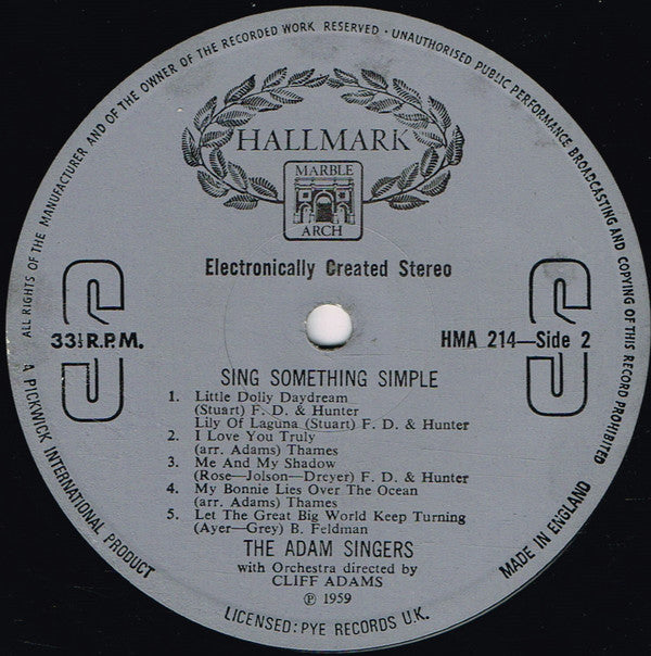 The Cliff Adams Singers : Sing Something Simple (LP, RE, RM)