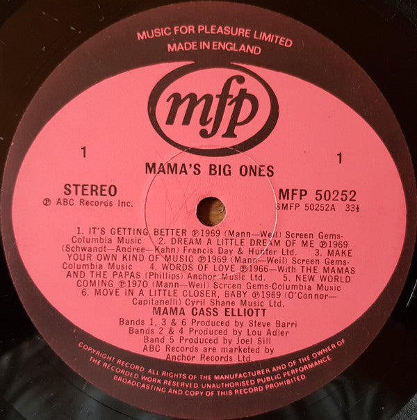 Mama Cass* : Mama's Big Ones (LP, Comp, RE)