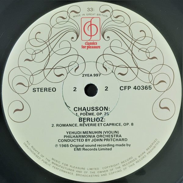 Yehudi Menuhin With Philharmonia Orchestra Conducted By John Pritchard : Beethoven: Romances 1 & 2 (LP, RE)