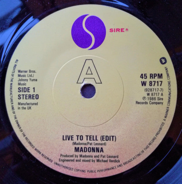 Madonna : Live To Tell (7", Single, Pap)