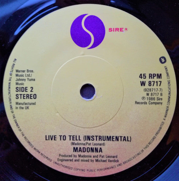 Madonna : Live To Tell (7", Single, Pap)