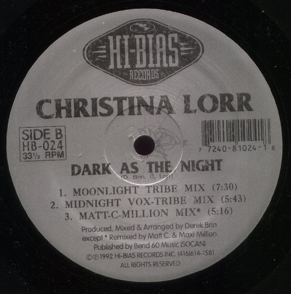Christina Lorr : Dark As The Night (12")