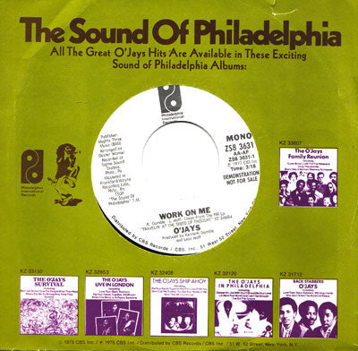 The O'Jays : Work On Me (7", Single, Promo)