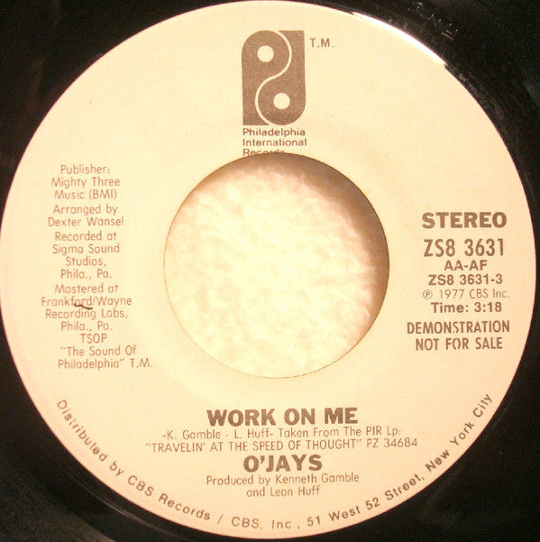 The O'Jays : Work On Me (7", Single, Promo)
