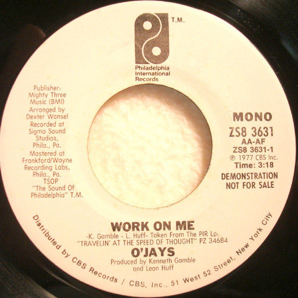 The O'Jays : Work On Me (7", Single, Promo)