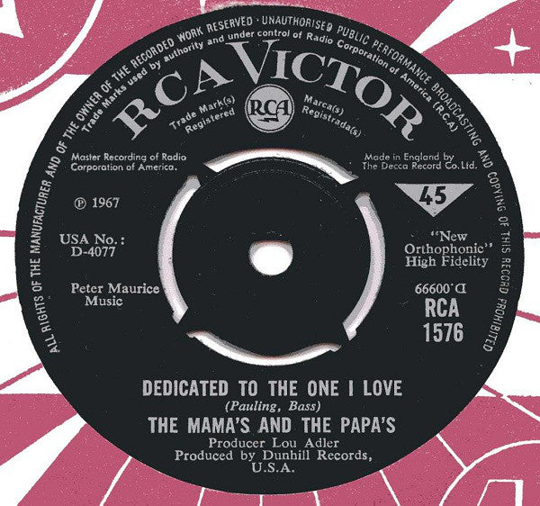 The Mamas & The Papas : Dedicated To The One I Love (7", Single)