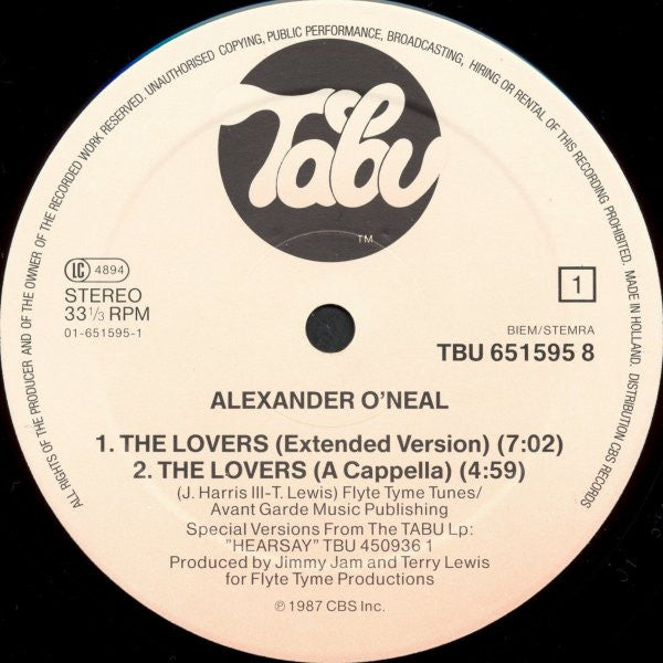 Alexander O'Neal : The Lovers (12", Maxi)