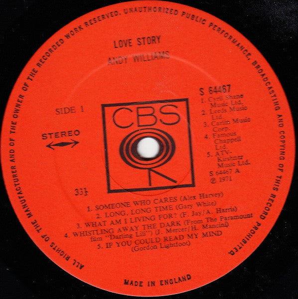 Andy Williams : Love Story (LP)