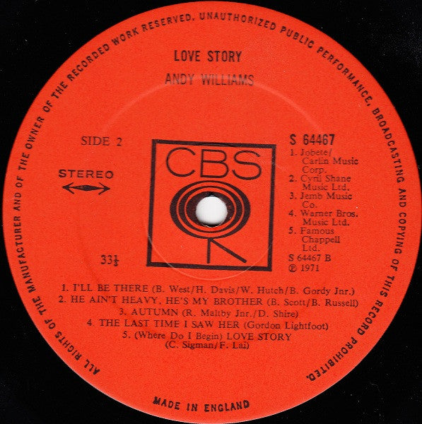Andy Williams : Love Story (LP)