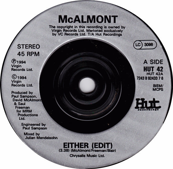 David McAlmont : Either (7", Single)