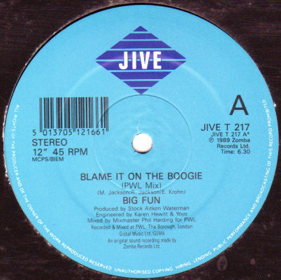 Big Fun : Blame It On The Boogie (12", Single)