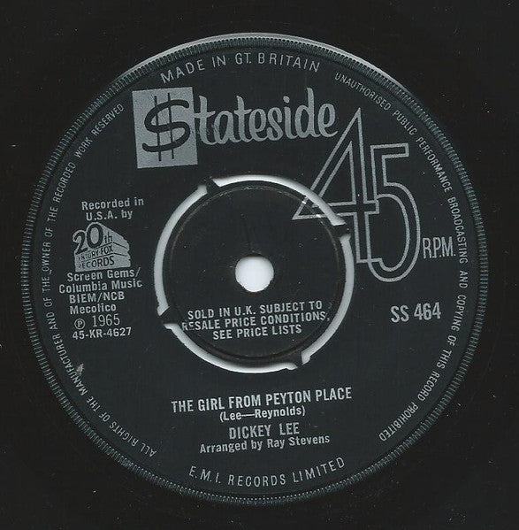 Dickey Lee : The Girl From Peyton Place (7")