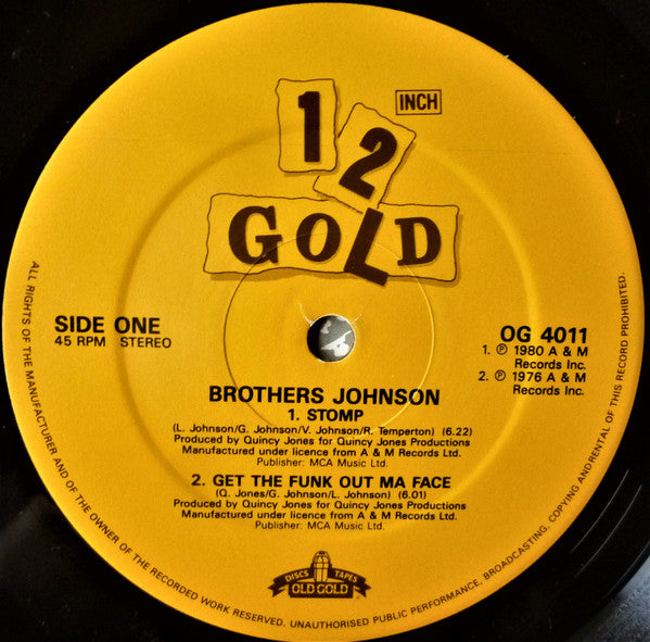Brothers Johnson, Howard Johnson, Tony Camillo's Bazuka : Stomp / Get The Funk Out Ma Face / So Fine / Dynomite (12", Single, RE)