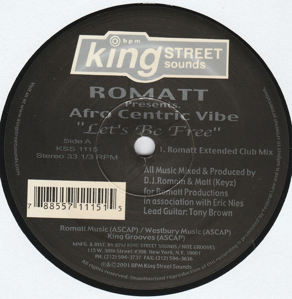 Romatt Presents Afro Centric Vibe : Let's Be Free (12")