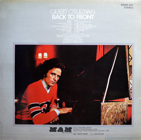 Gilbert O'Sullivan : Back To Front (LP, Album)