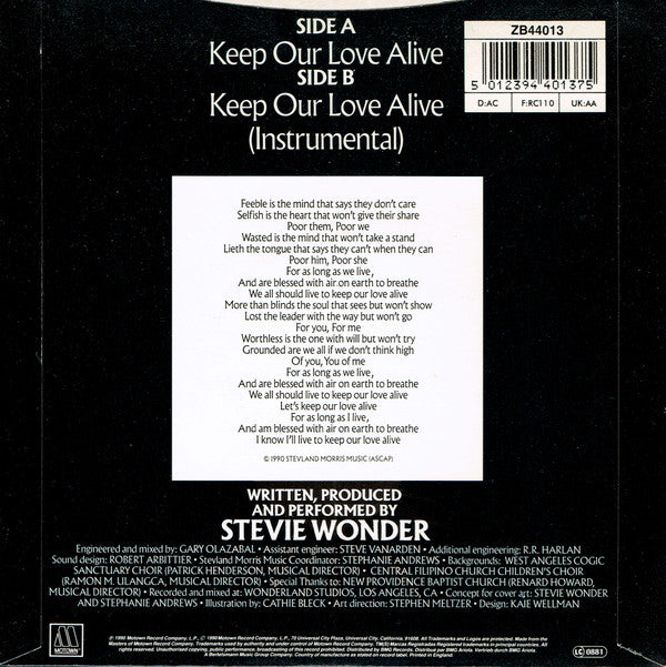 Stevie Wonder : Keep Our Love Alive (7")