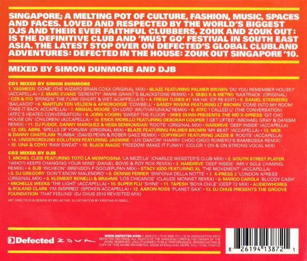 Various : Defected In The House - Zouk Out Singapore '10 (2xCD, Mixed)