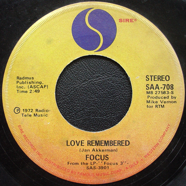 Focus (2) : Sylvia / Love Remembered  (7")