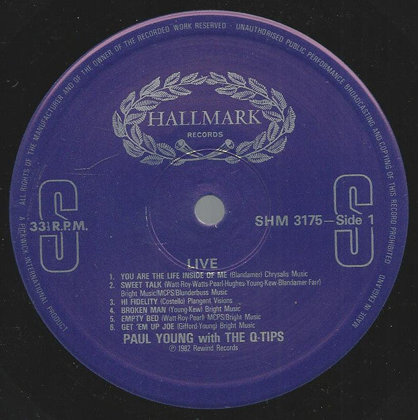 Paul Young And The Q Tips : Paul Young With The Q-Tips Live (LP, Album, RE)