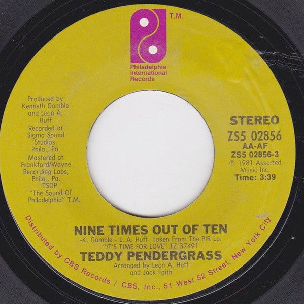 Teddy Pendergrass : Nine Times Out Of Ten (7", Single)