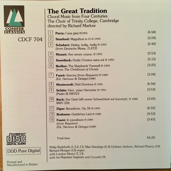The Choir Of Trinity College, Cambridge Directed By Richard Marlow : The Great Tradition (Choral Music From Four Centuries) (CD, Comp)