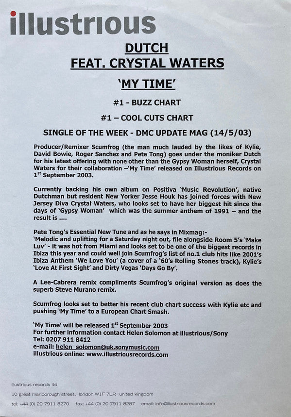 Dutch : My Time (12", Ltd, TP, W/Lbl, Sti)