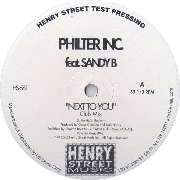 Philter Inc. Feat. Sandy B : Next To You (12", TP)