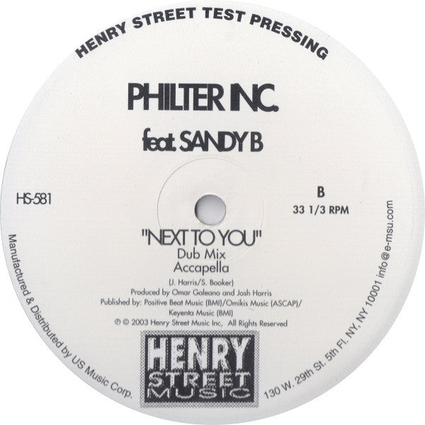 Philter Inc. Feat. Sandy B : Next To You (12", TP)