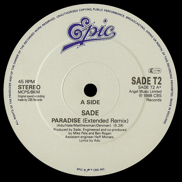 Sade : Paradise (Extended Remix) (12", Single)