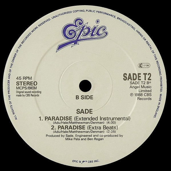 Sade : Paradise (Extended Remix) (12", Single)