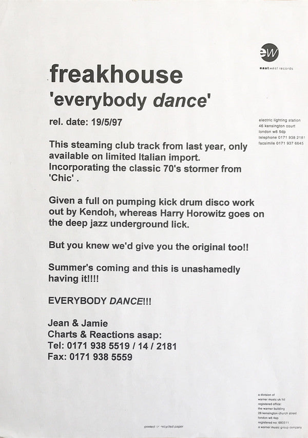 Freak House : Everybody Dance (12", Promo)