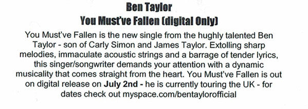 Ben Taylor (2) : You Must've Fallen (CDr, Single, Promo)