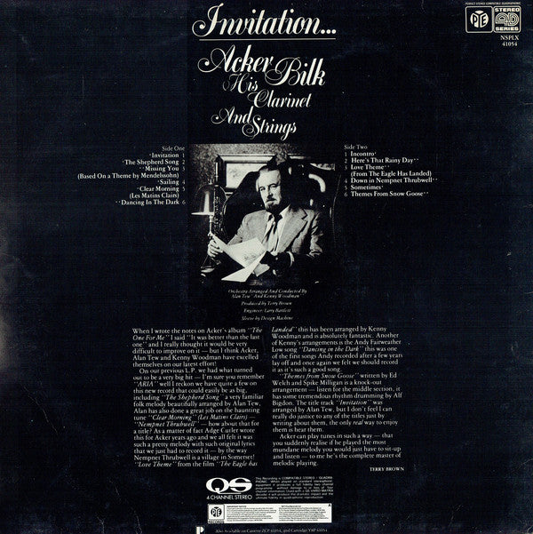 Acker Bilk His Clarinet And Strings : Invitation (LP, Quad)