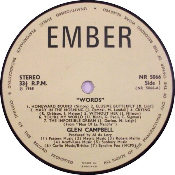 Glen Campbell : Words (LP, Comp)