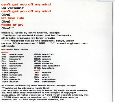 Lenny Kravitz : Can't Get You Off My Mind (CD, Single)