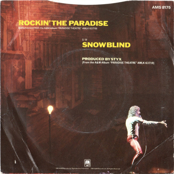 Styx : Rockin' The Paradise (7", Single)